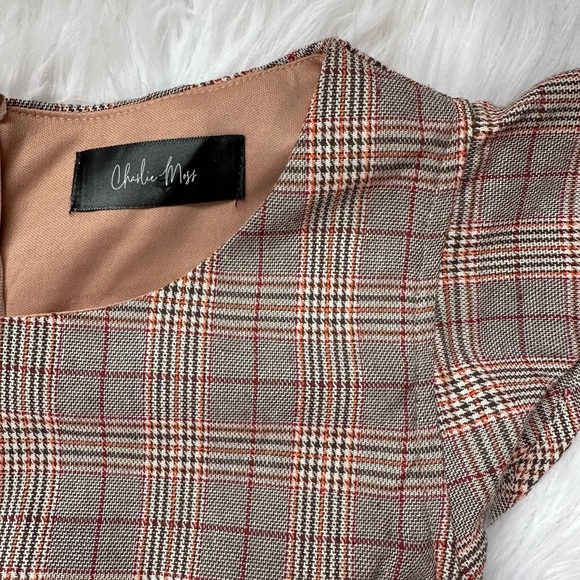 🍓[ Charlie Moss ] Tailored Ruffle Hem Plaid Wiggle Dress - Picture 16 of 16